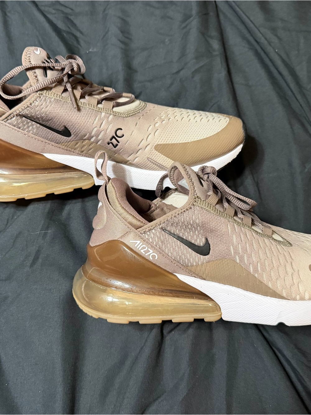 Nike Air Max 270 Brown/Tan Sneakers with Black Swoosh